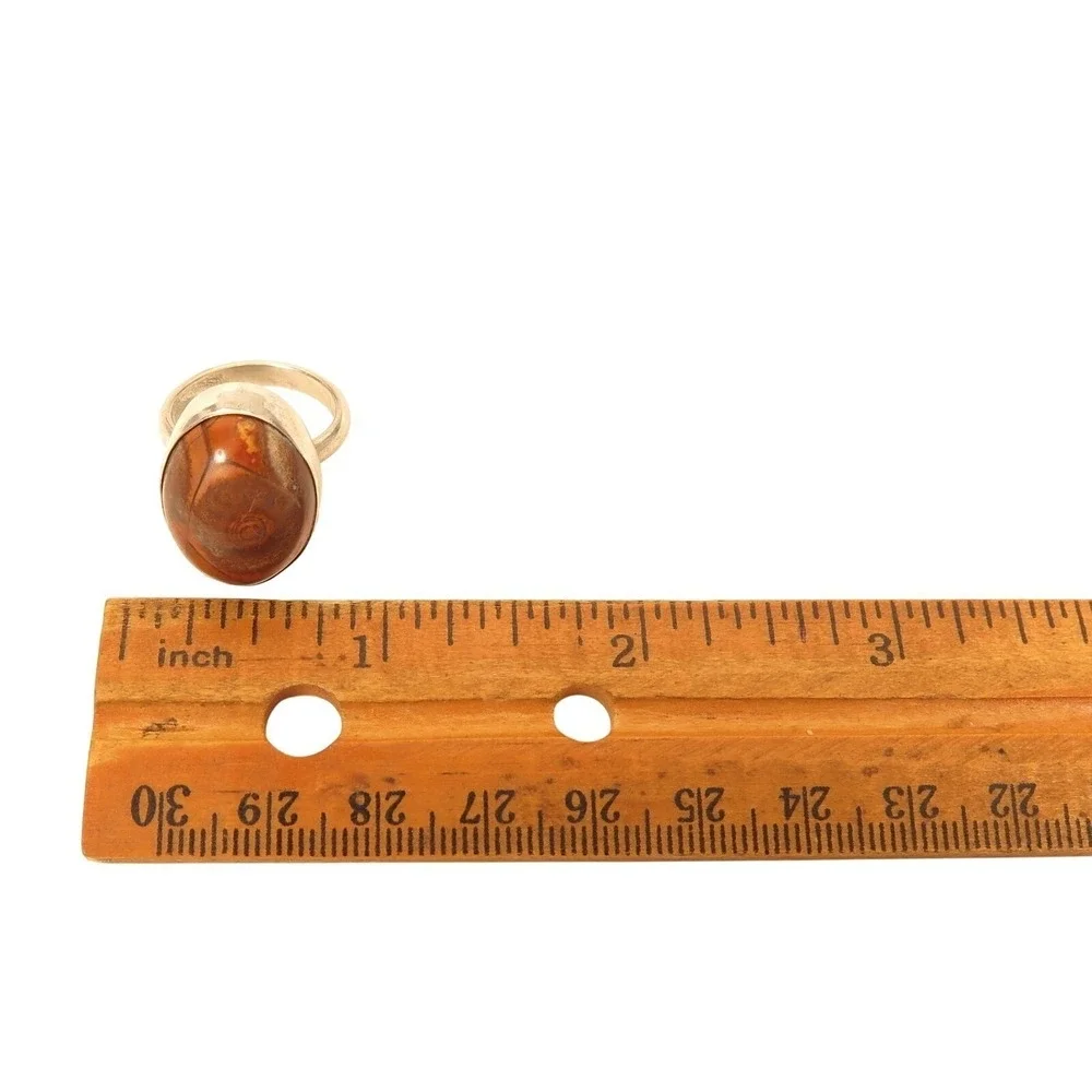 Vintage Orange Brown Jasper Modernist Oval Gemstone Sterling‎ Silver Ring*Sz 6.5